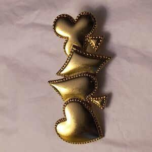 Vintage M.Jent goldtone hearts/clubs/diamonds/clubs "full house" bar brooch